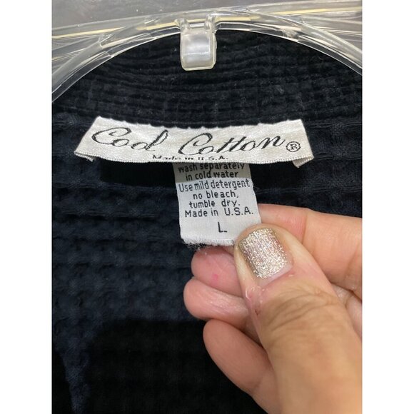 Cold Cotton Black Waffle Knit Button-Up Cardigan With Front Pockets Womens L - Picture 4 of 9